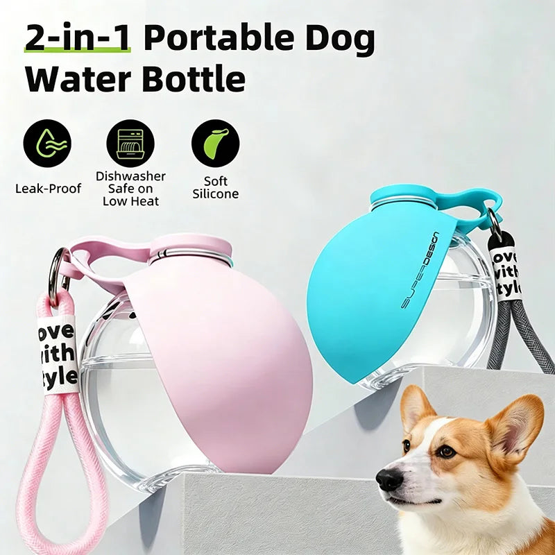 Bottiglia d'Acqua Portatile per Cani 2 in 1 Pieghevole in Silicone Blu