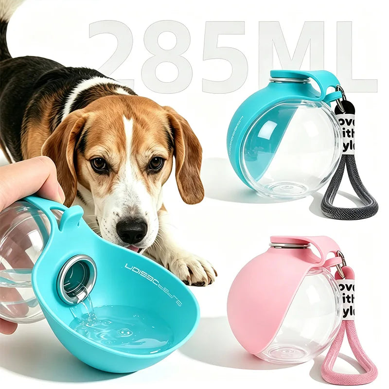 Bottiglia d'Acqua Portatile per Cani 2 in 1 Pieghevole in Silicone Blu