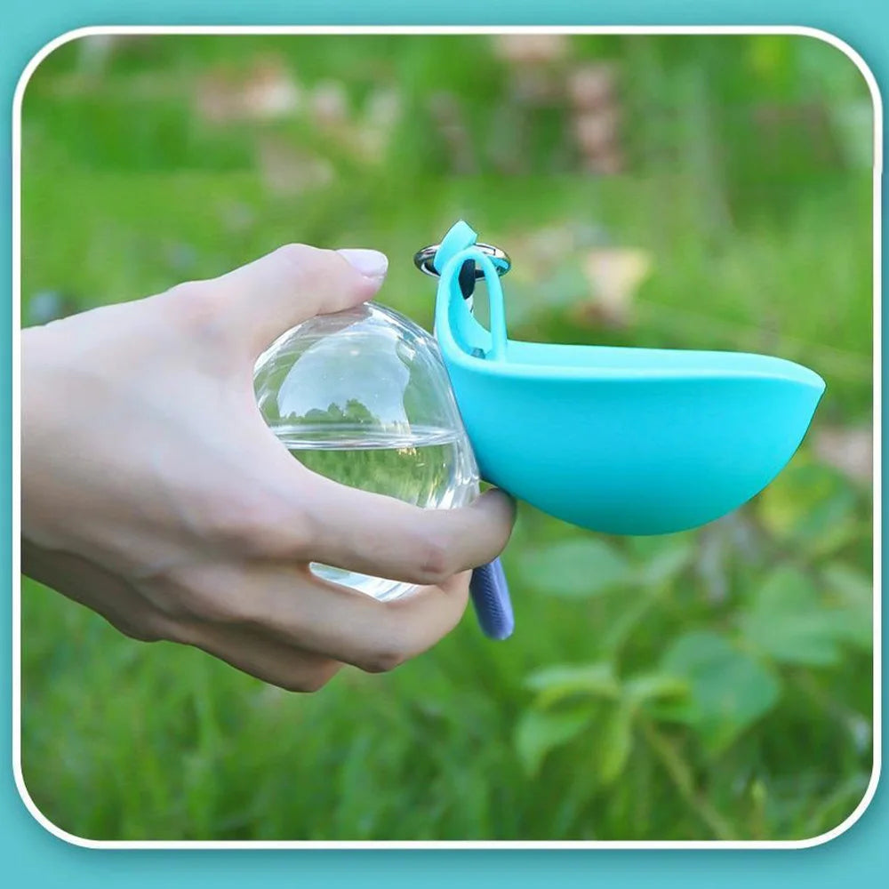 Bottiglia d'Acqua Portatile per Cani 2 in 1 Pieghevole in Silicone Blu