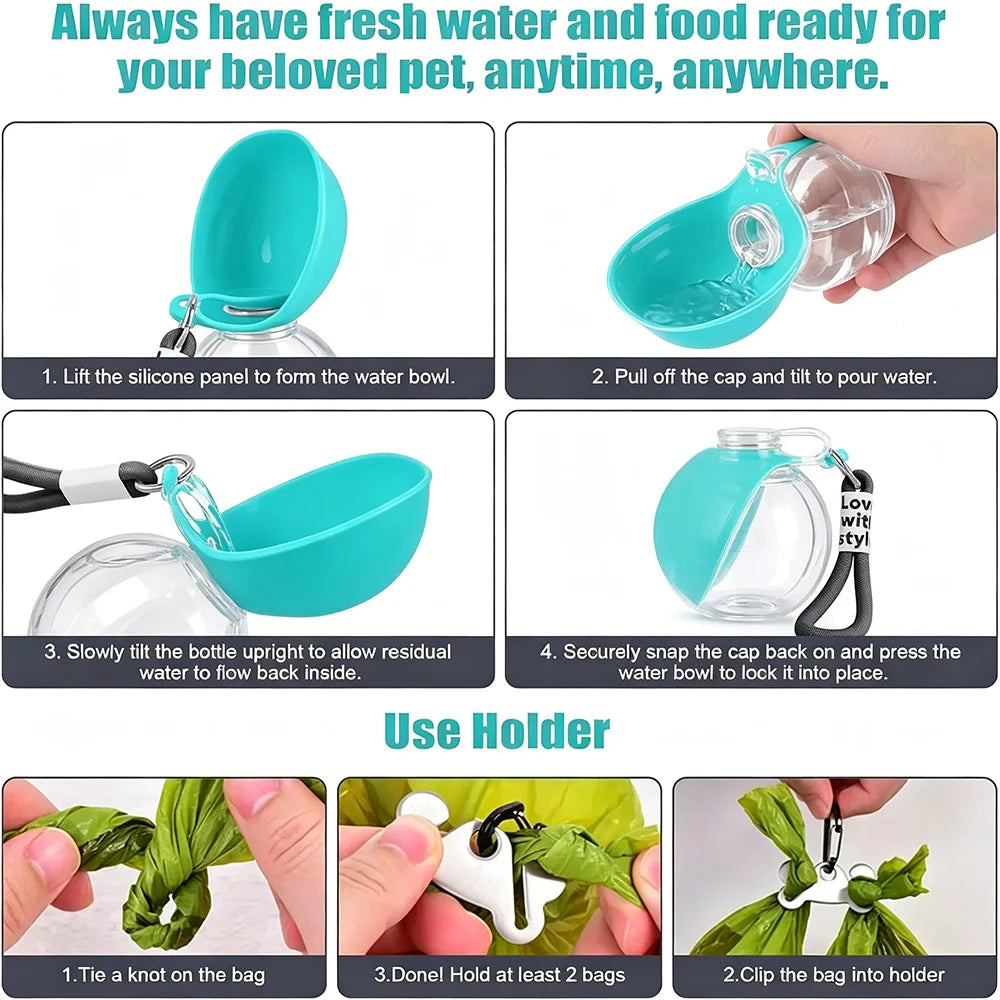 Bottiglia d'Acqua Portatile per Cani 2 in 1 Pieghevole in Silicone Blu