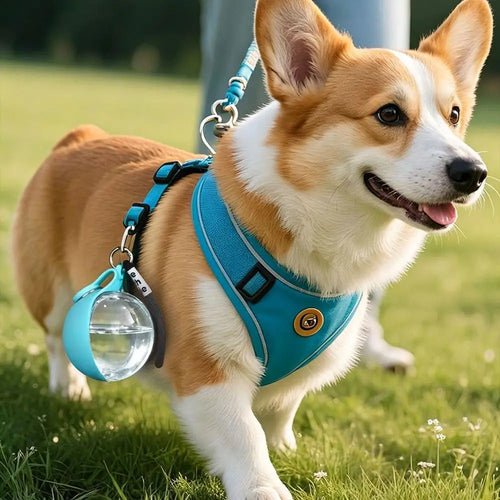 Bottiglia d'Acqua Portatile per Cani 2 in 1 Pieghevole in Silicone Blu